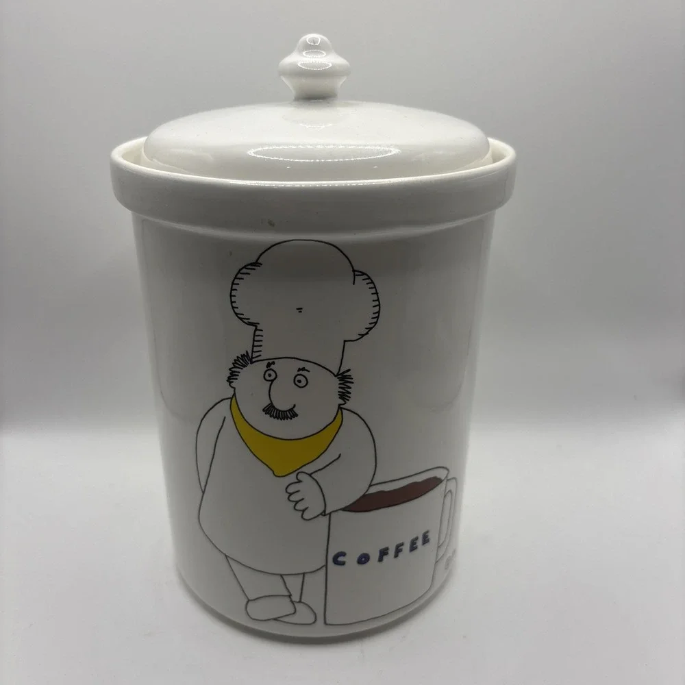 Vtg Barney Saltzberg Chefs Cartoon 1983 Ceramic Coffee‎ Canister Cookie Jar READ